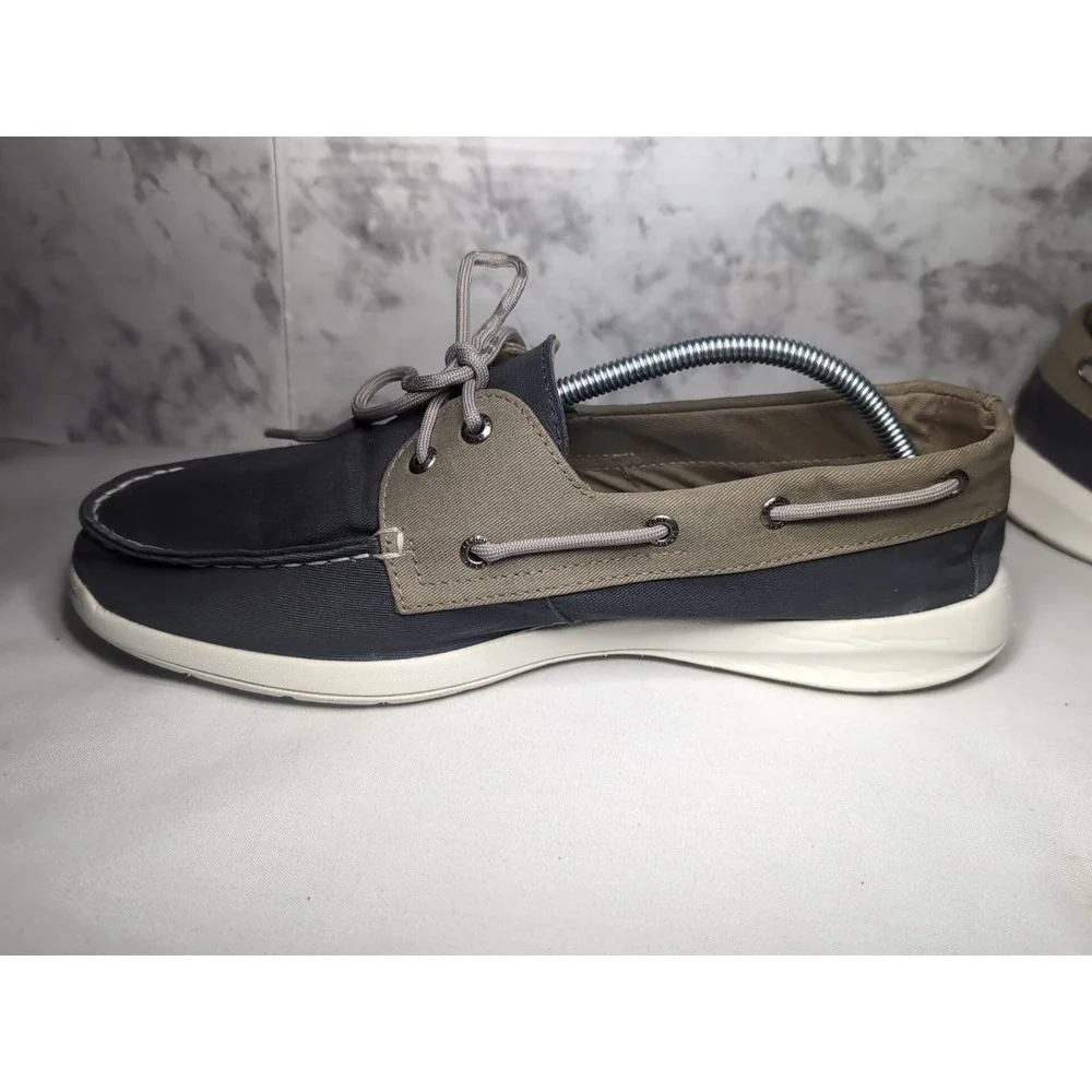 Sperry Memory Foam STS18644 Mens Size 11.5M Gray/Khaki Canvas 2 Eye Boat Shoes